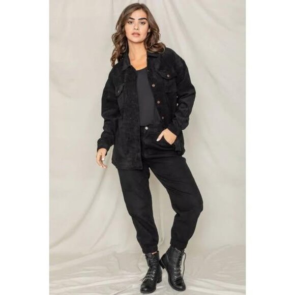 Plus Size Corduroy Boyfriend Oversized Shacket – Black (1XL) - Picture 2 of 2